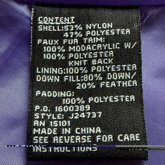 Jones New York Down Puffer Coat Jacket Sz M Womens Lavender Gray Faux Fur Collar - Picture 9 of 10